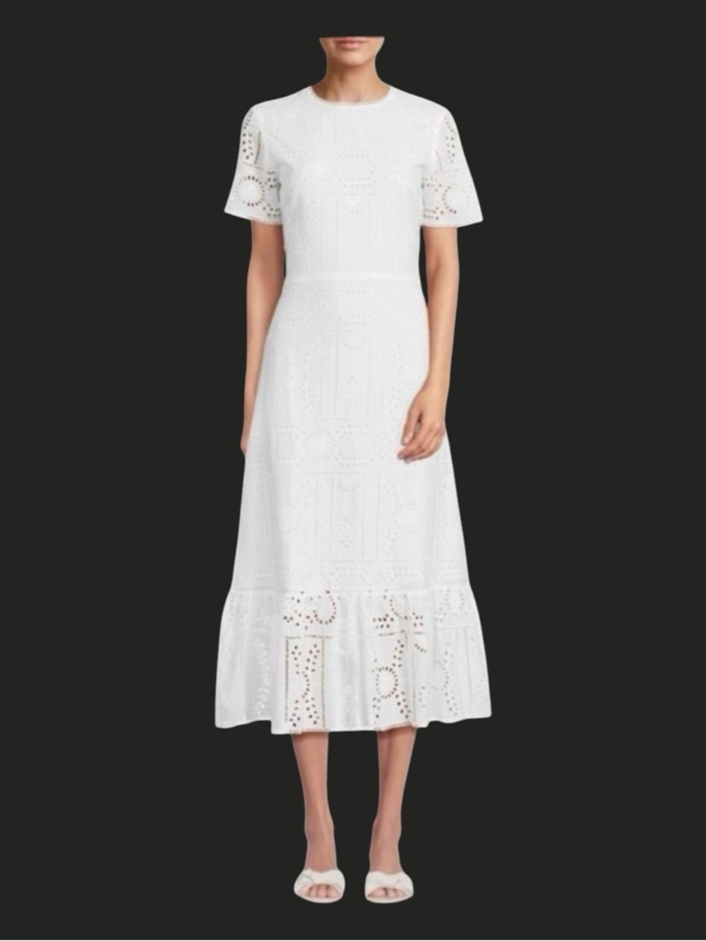 THE KOOPLES Paris Embroidered White Eyelet Midi Dress, Lined, Size 1.
